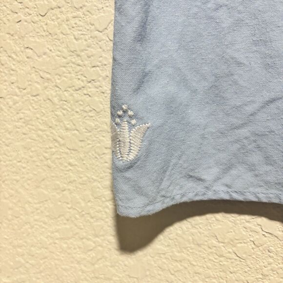 J. Marie Womens Blue & White Embroidered Ruffle Flutter Sleeve Blouse XS - Picture 4 of 6